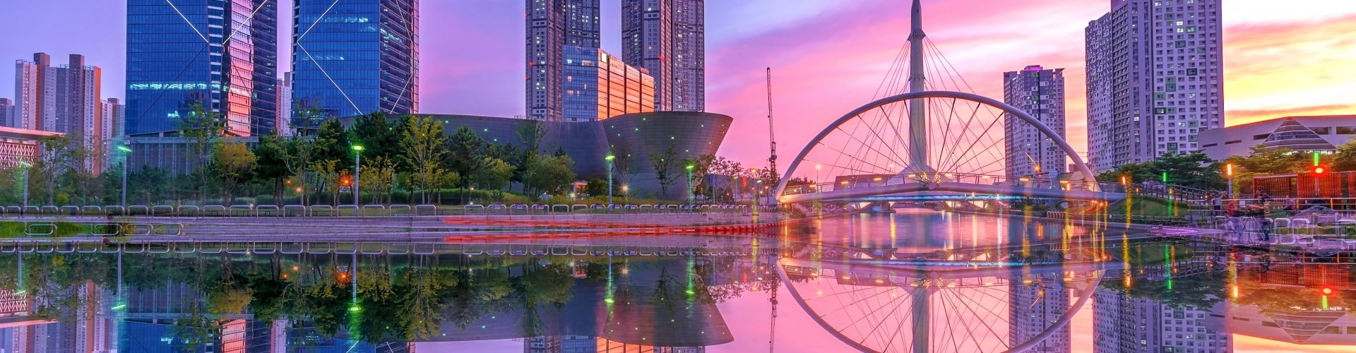 Incheon night skyline with parked cars