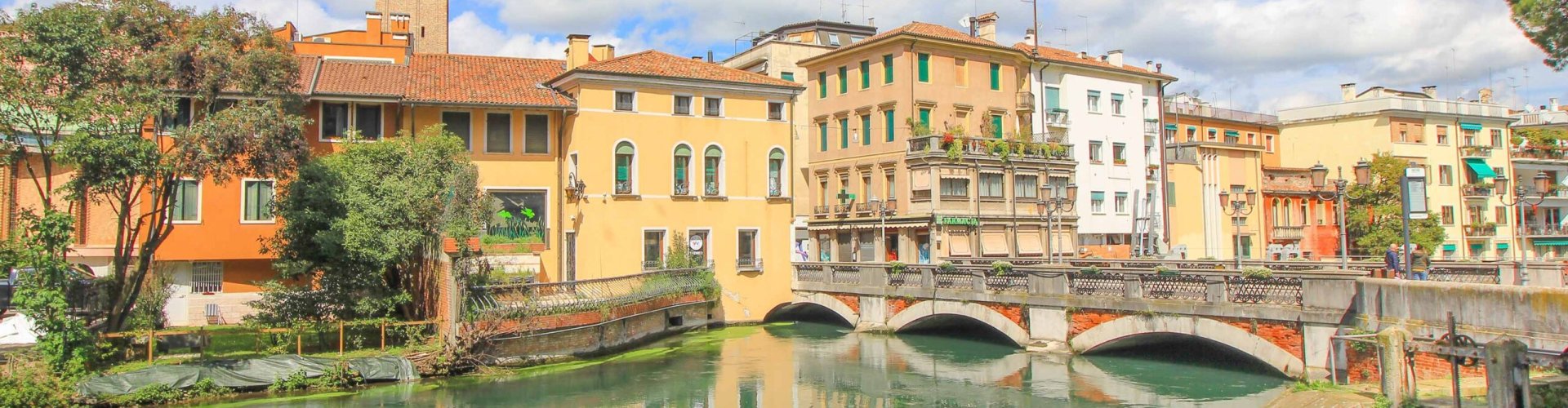 Treviso night skyline with parked cars