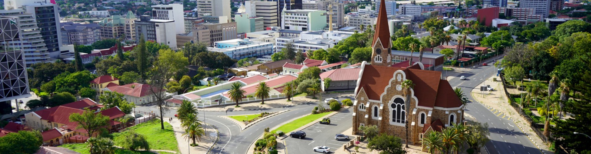 Windhoek night skyline with parked cars