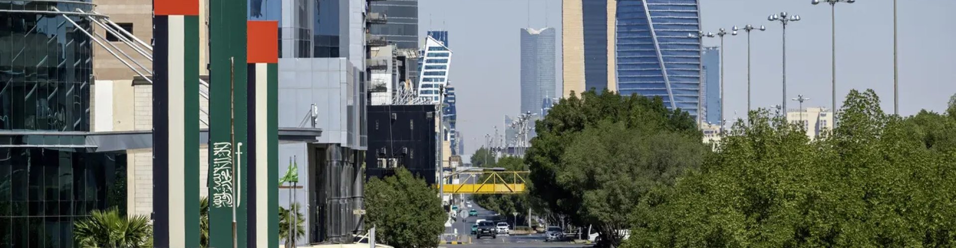 Riyadh night skyline with parked cars