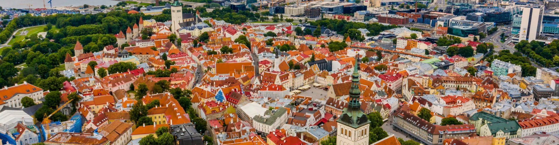 Tallinn night skyline with parked cars