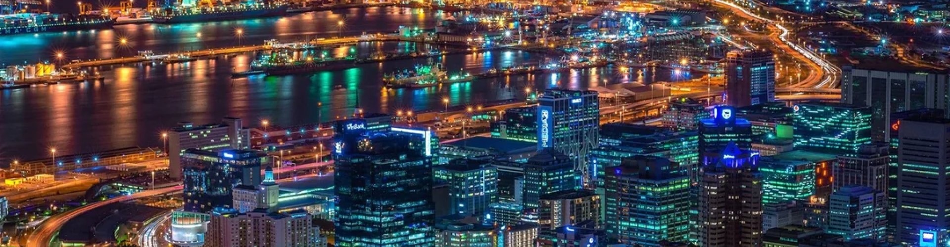 Cape Town night skyline with parked cars