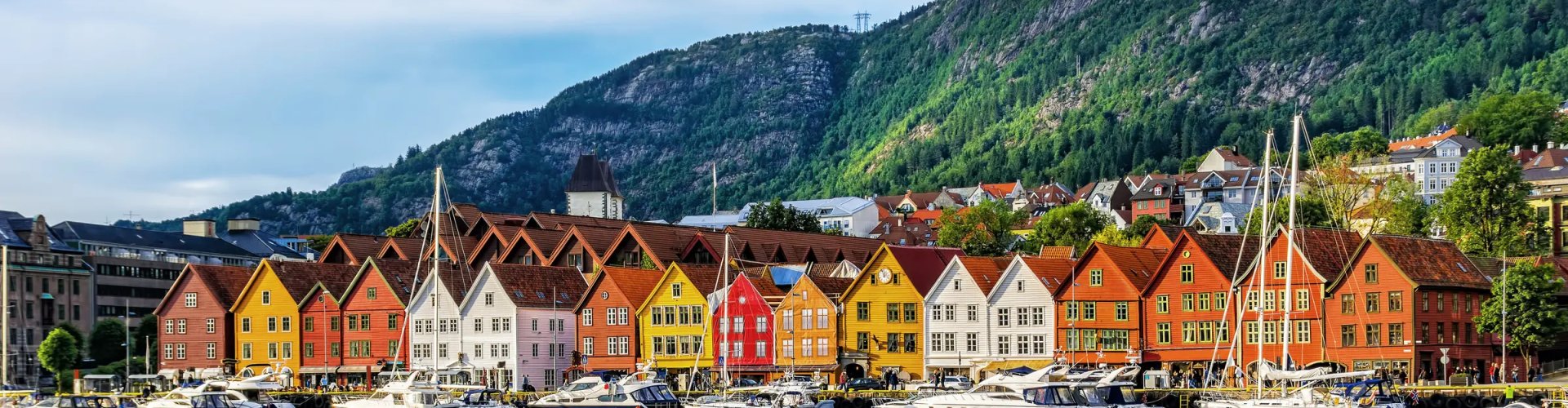Bergen night skyline with parked cars