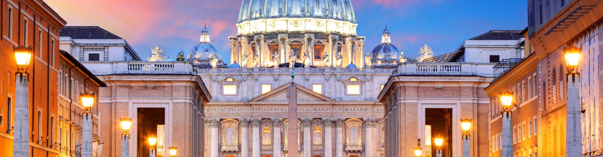 Rome night skyline with parked cars