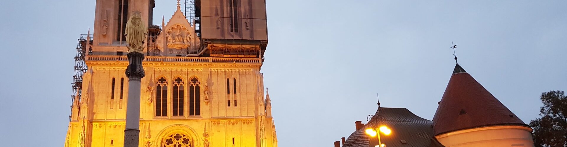 Zagreb night skyline with parked cars