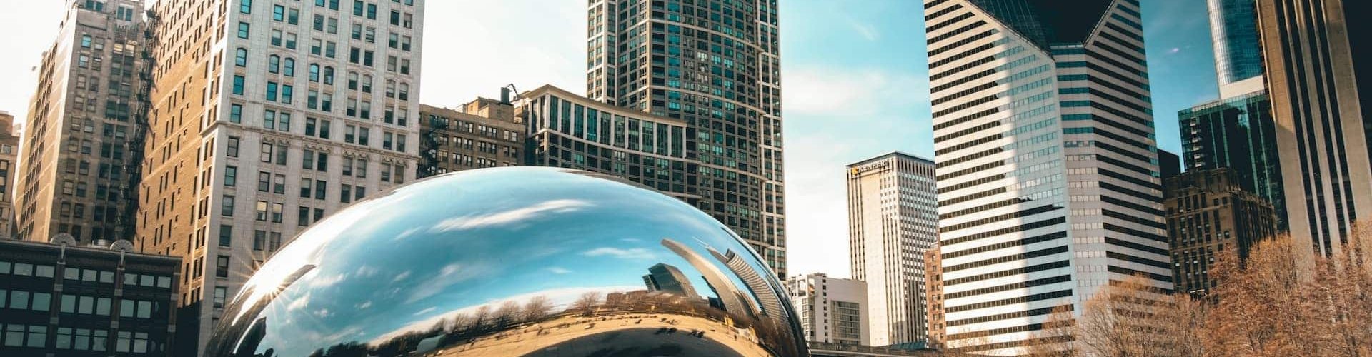 Chicago night skyline with parked cars
