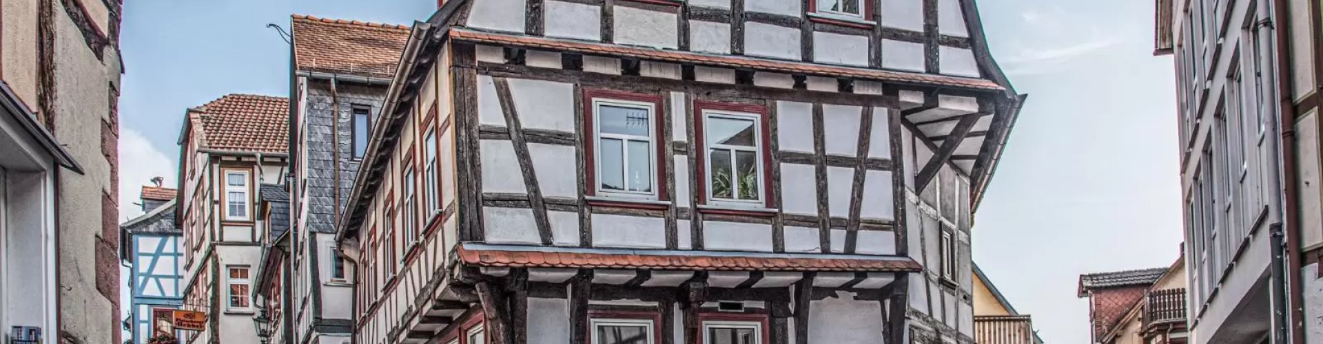 Night skyline with parked cars in Gelnhausen